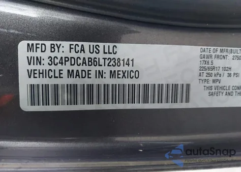 2020 Dodge Journey Se Value из США, поврежденный, VIN 3C4PDCAB6LT238141